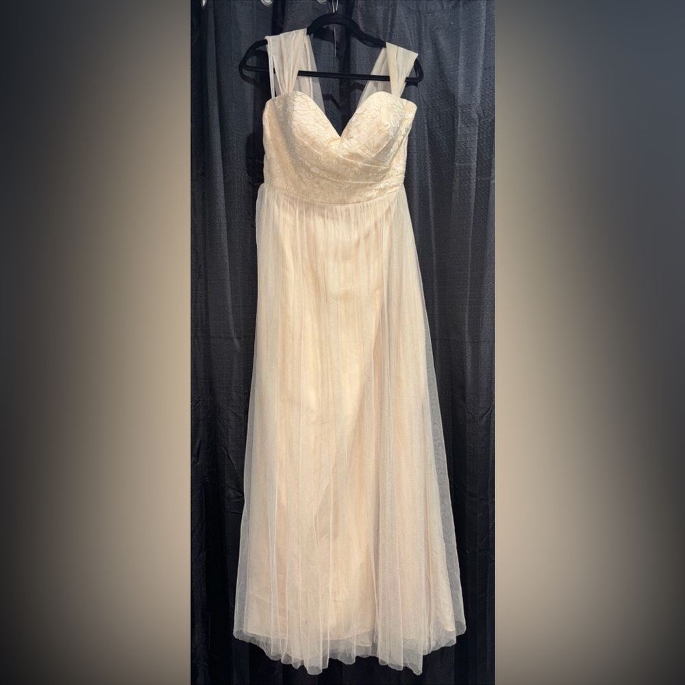 Jenny Yoo Strapless Open Back Convertible Dress Size 16 Cream Gold Tulle Lace